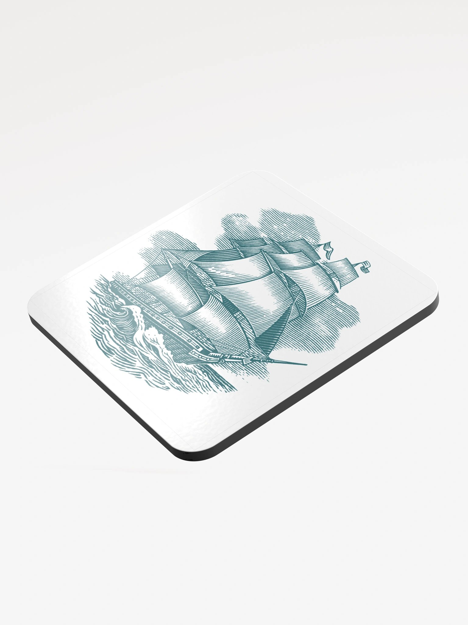 Monochrome Sailing Ship Glossed Cork Coaster product image (3)