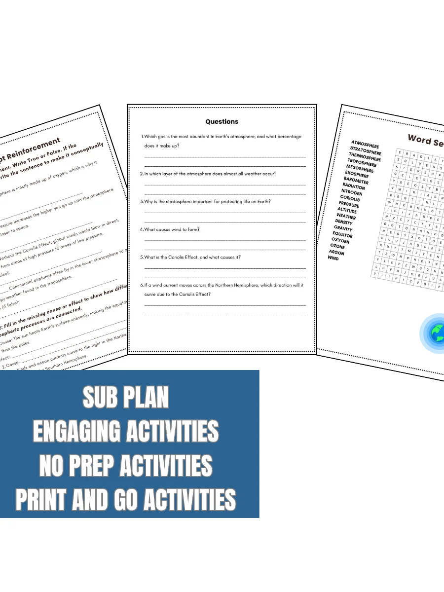 Layers of the Atmosphere Sub Plan for Middle School 6th 7th 8th Grade product image (2)