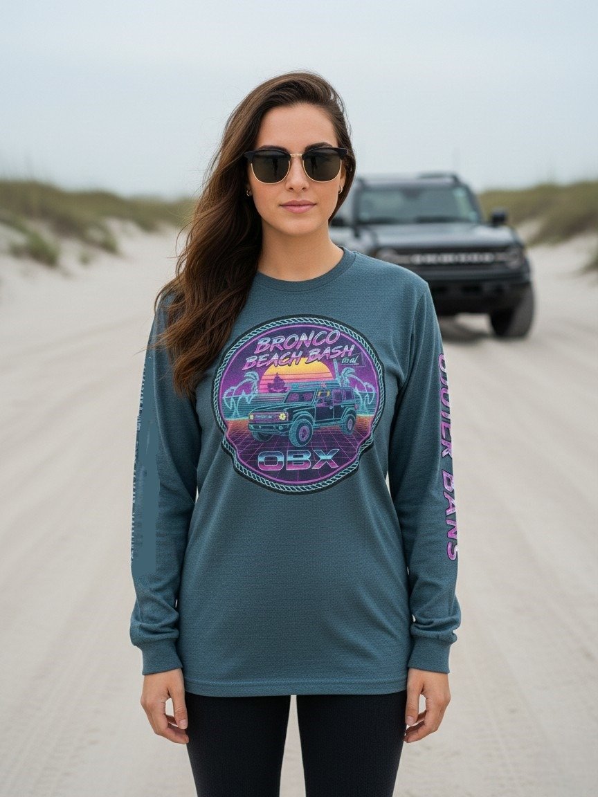 2026 Bronco Beach Bash OBX / Destination Bigfoot Bronco Collab Long Sleeve Bella+Canvas Supersoft T-Shirt (Multiple Colors Available) product image (1)
