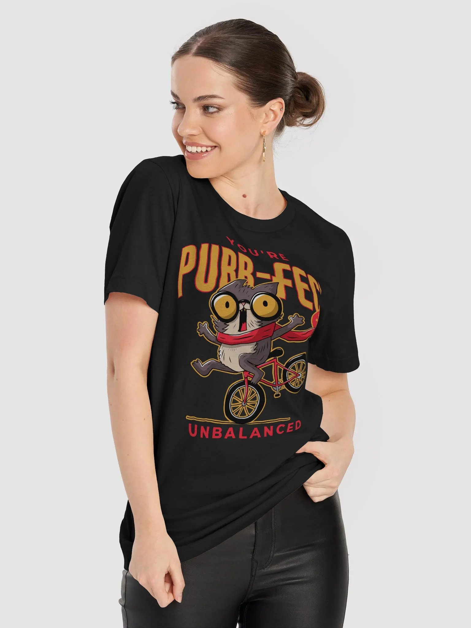 You're Purr-Fectly Unbalanced Funny Cat & Cycling Graphic Tee – Quirky Cat Lover T-Shirt product image (58)