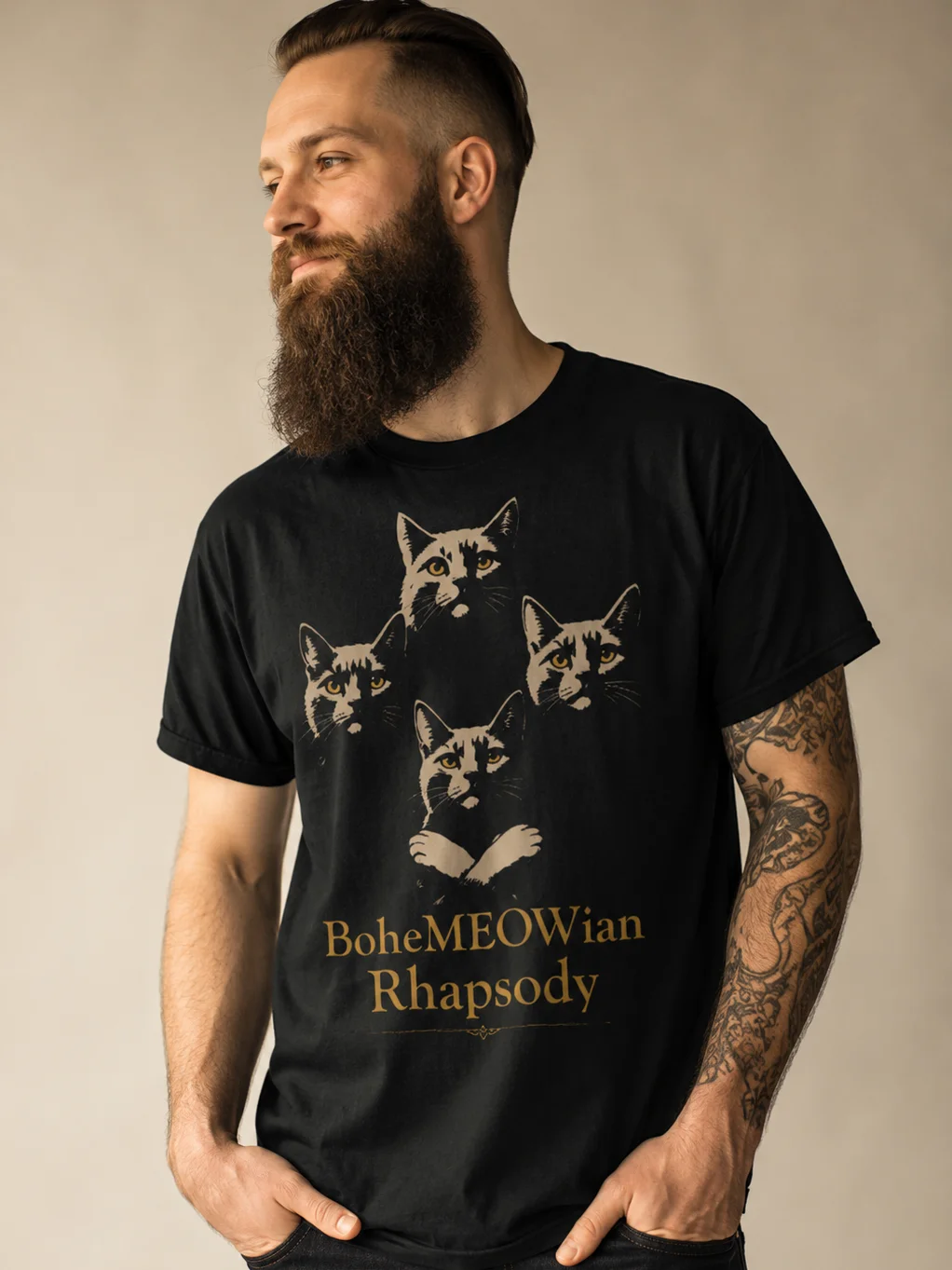 BoheMEOWian Rhapsody Cat T-Shirt – Funny Queen-Inspired Cat Lover Tee, Vintage Music Meme Shirt product image (1)