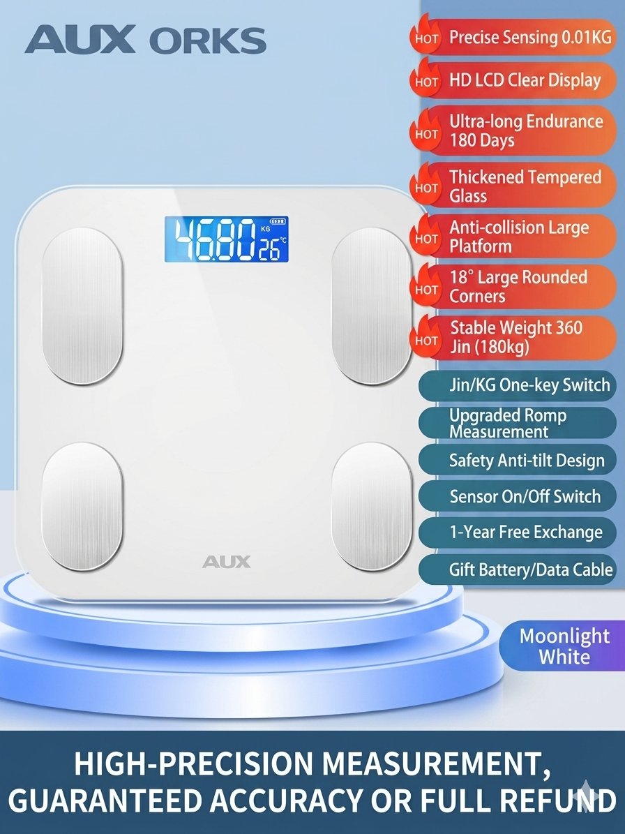 AUX Body Scale: Smart App / Digital Models, 81+ Metrics, 0.01kg High Precision, USB Rechargeable / Battery, 400lb Capacity product image (4)