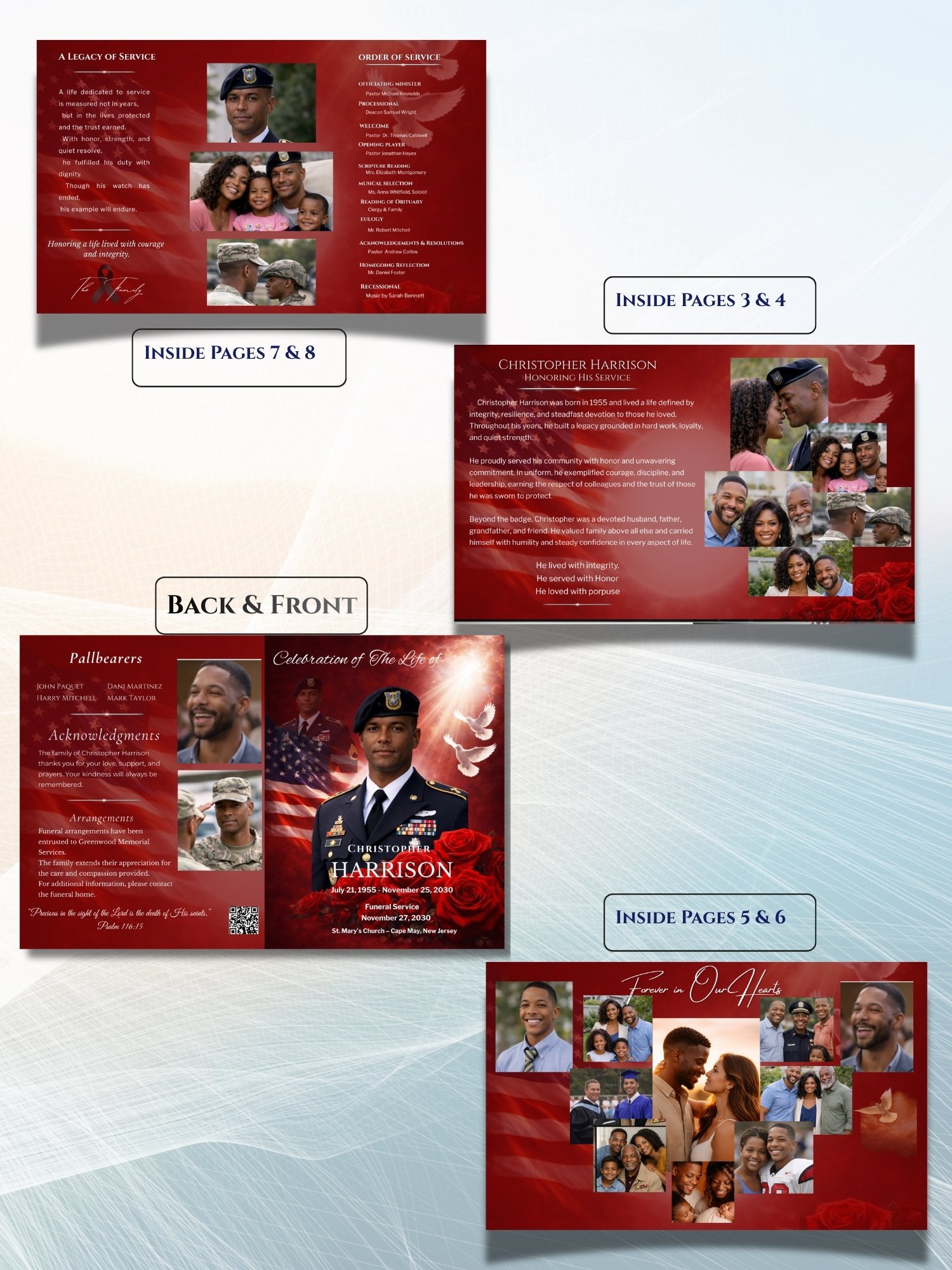 QR Code Military Funeral Booklet with 8-Slide Mobile Invitation & 17x11 Tabloid Template product image (6)