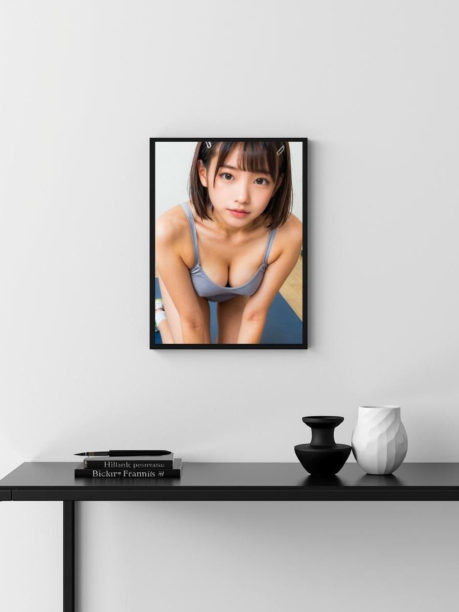 Kawaii Grey Swimsuit Girl 8x10 Metal Wall Art – Japanese Model Metal Poster product image (3)