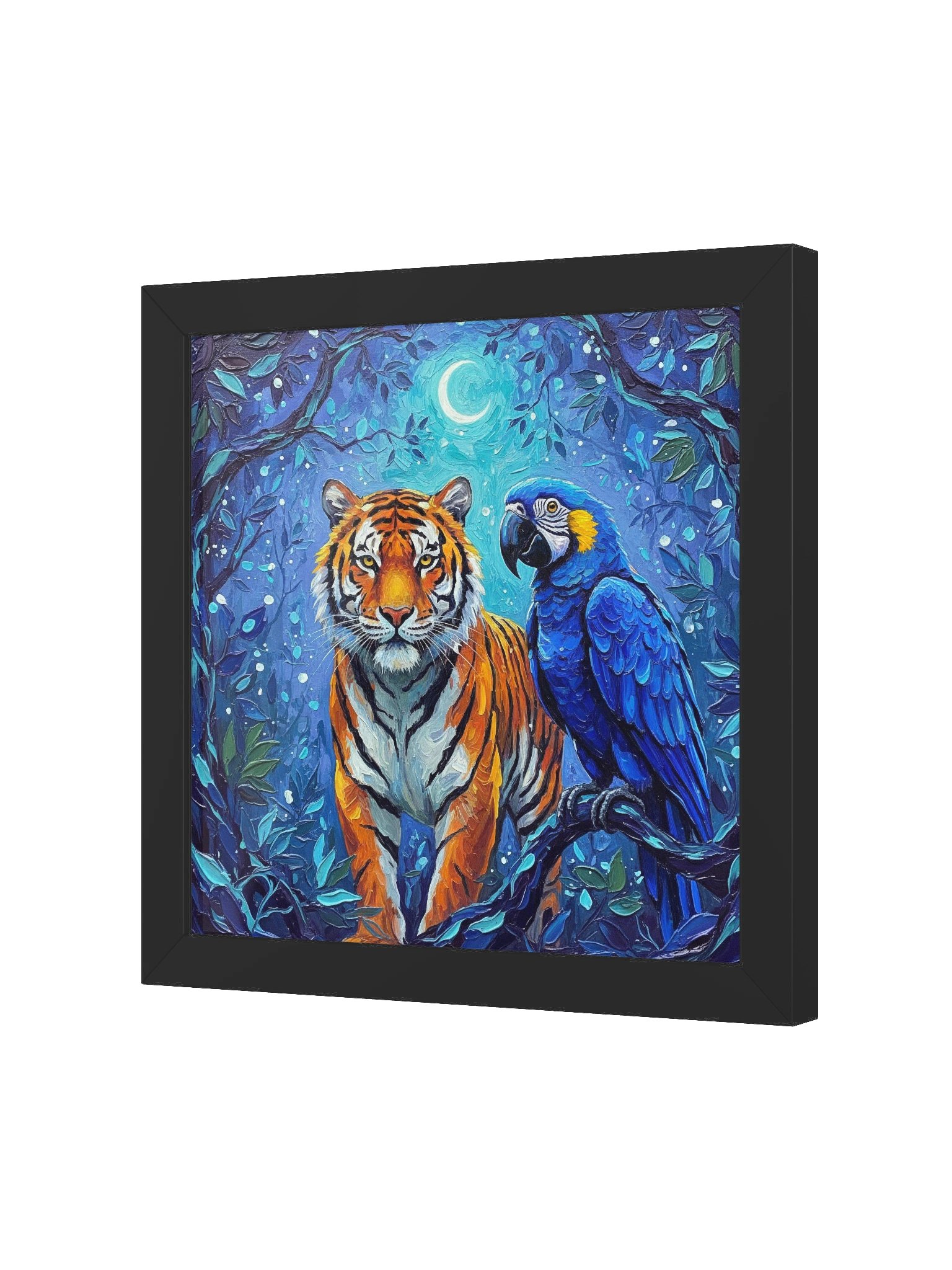 Elegant Tiger and Macaw Framed Wall Art, Luxe Tropical Wildlife Print product image (6)
