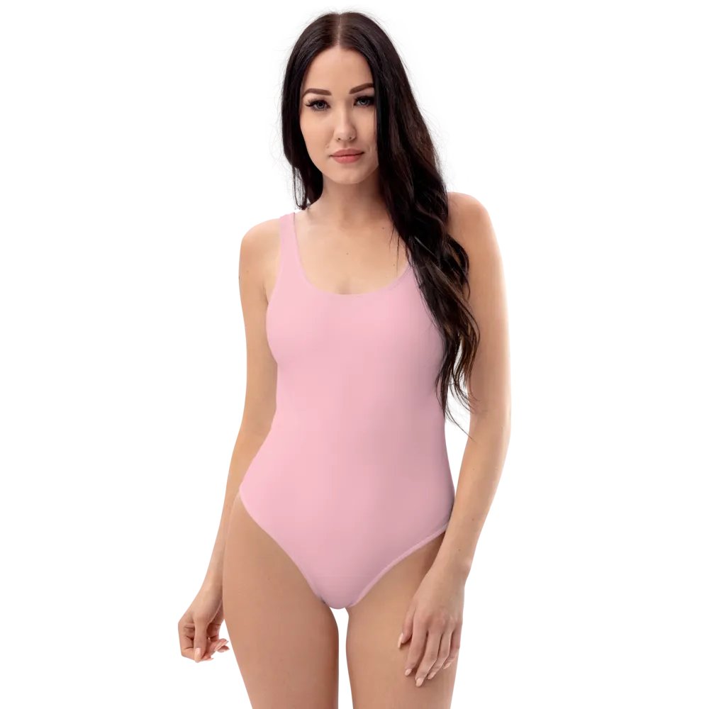 Plain Color Pink One-Piece Swimsuit product image (1)