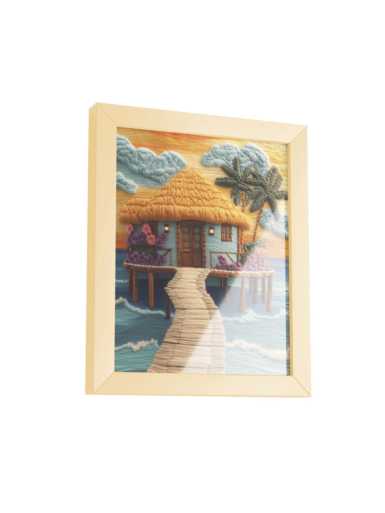 Barefoot Mornings in the Maldives | Embroidery-Style Wall Art — Framed Print product image (34)