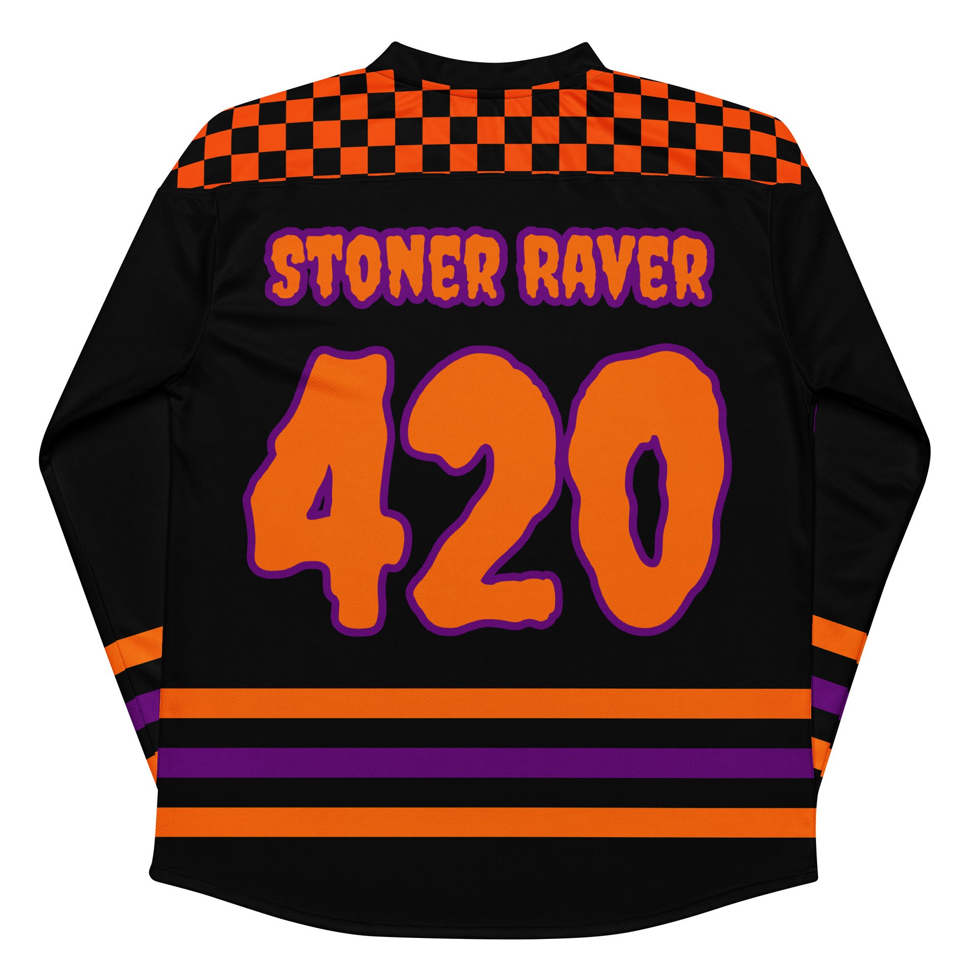 Stoner Raver 420 Hockey Jersey, Halloween Weed EDM Shirt, Fall Festival Cannabis Clothes, Orange Black Purple Goth Fashion, Alt Rave Wear product image (4)