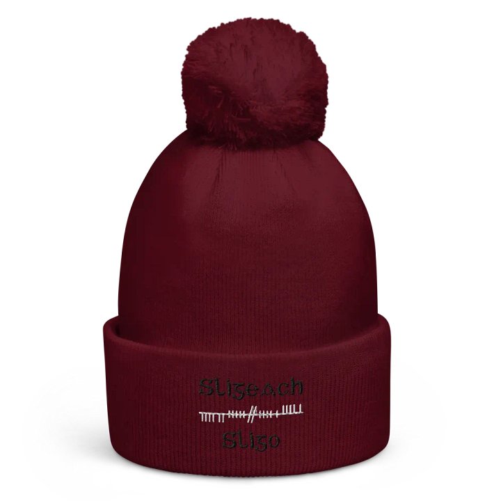 Sligo/Sligeach Orthodox style Ogham, Black and White, embroidered Pom-Pom Beanie product image (1)