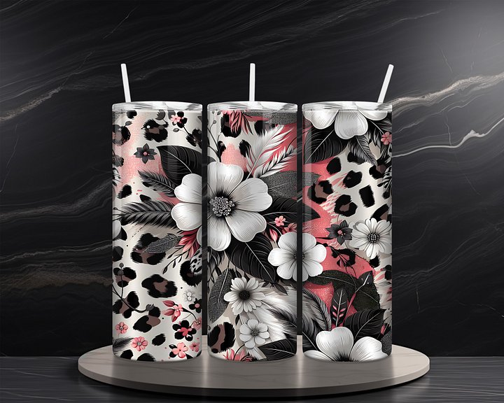 Pink Floral 20 oz Skinny Tumbler Sublimation Design Digital Download PNG Instant DIGITAL ONLY, Boho Floral Tumbler Wrap product image (2)