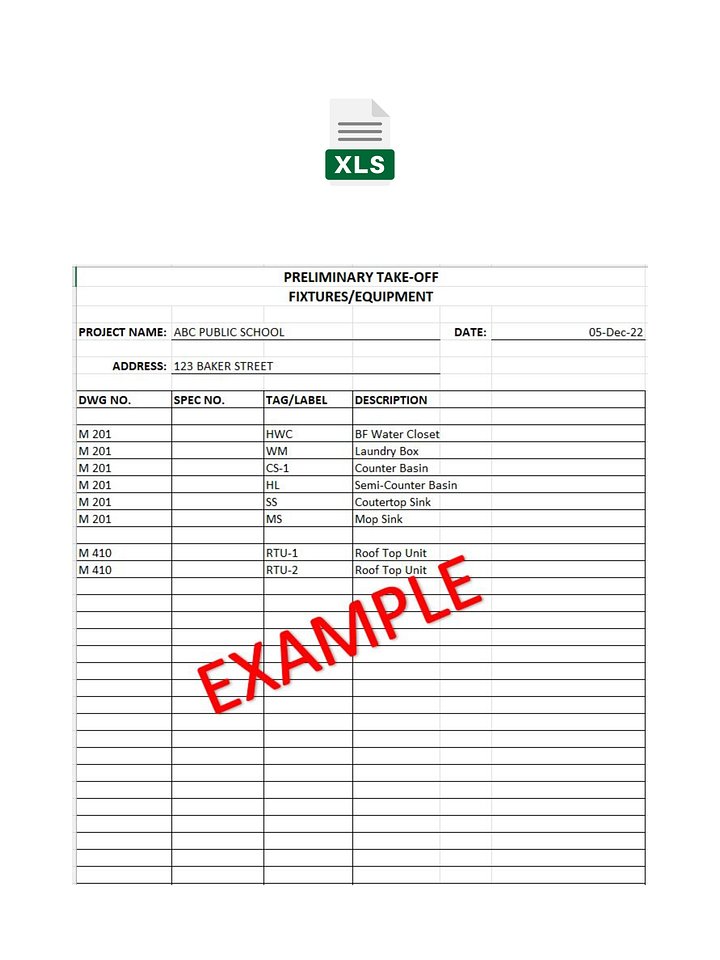 Preliminary Take-Off - Fixtures & Equipment - MS Excel product image (2)