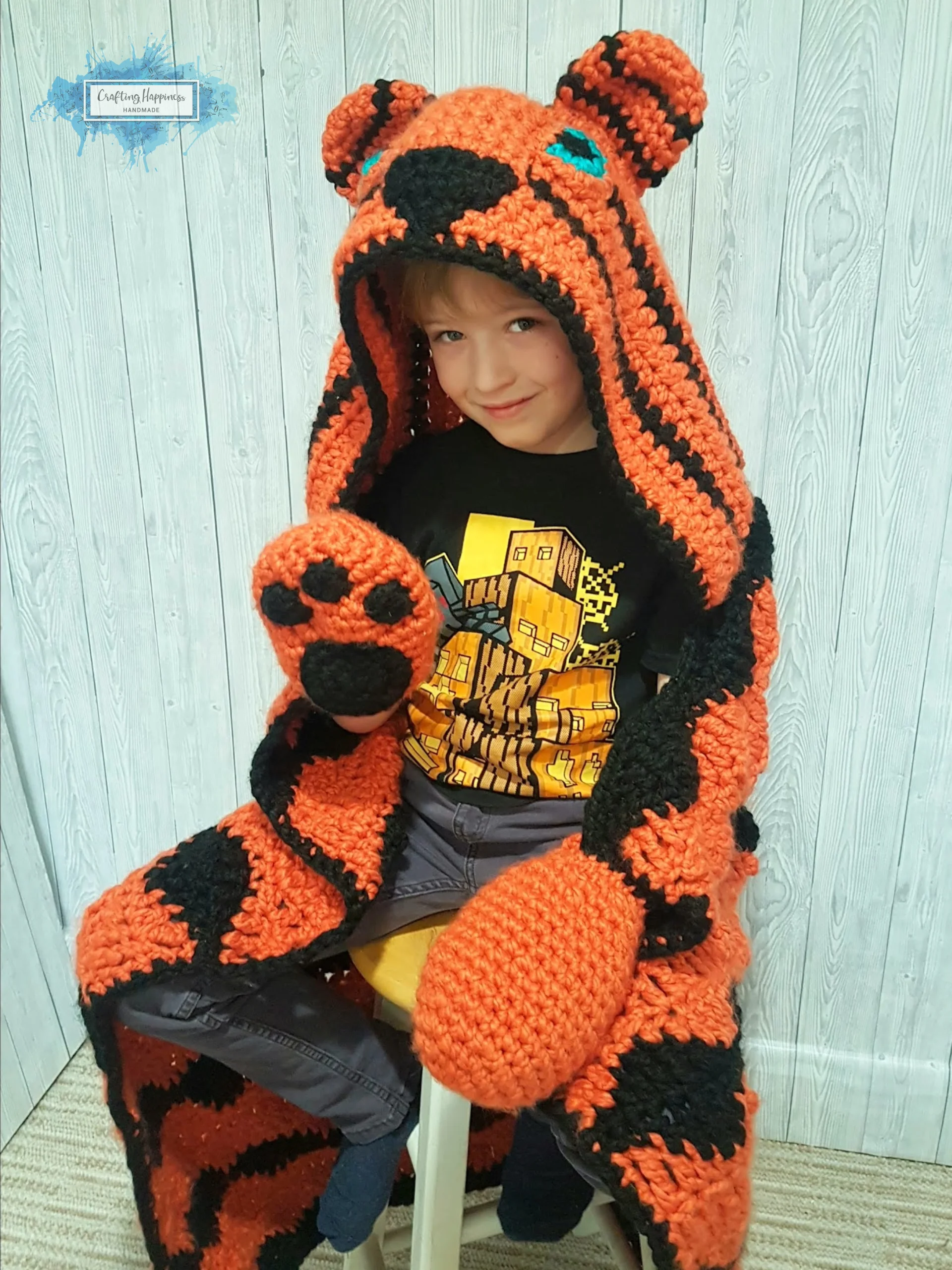 Tiger Hooded Blanket CROCHET PATTERN | Adult & Child Sizes (PDF) product image (1)