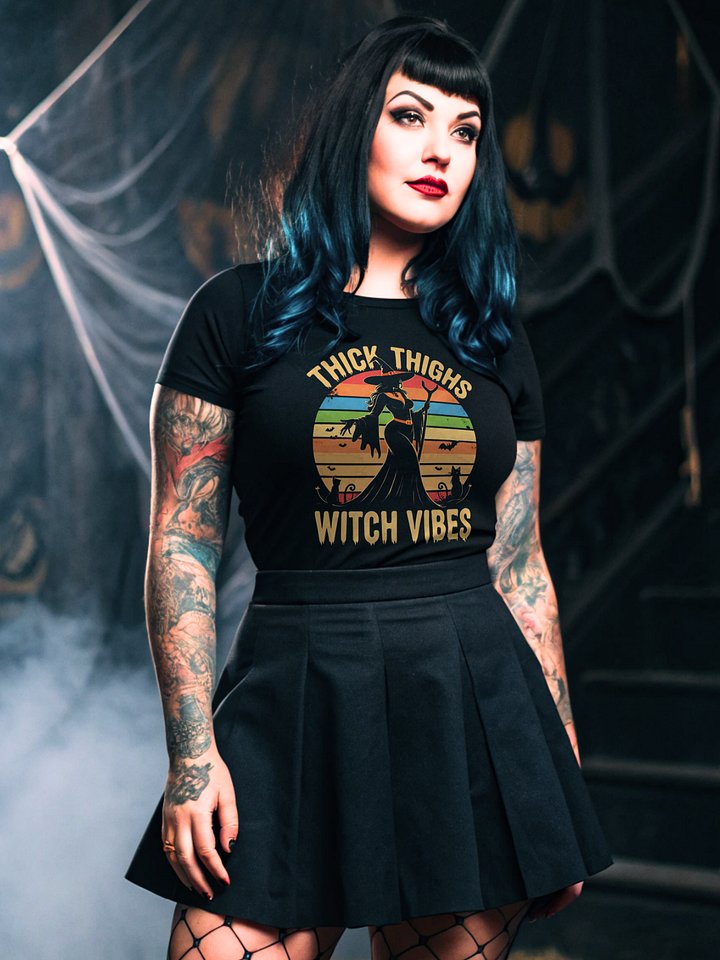 Retro Thick Thighs Witch Vibes T-Shirt product image (2)