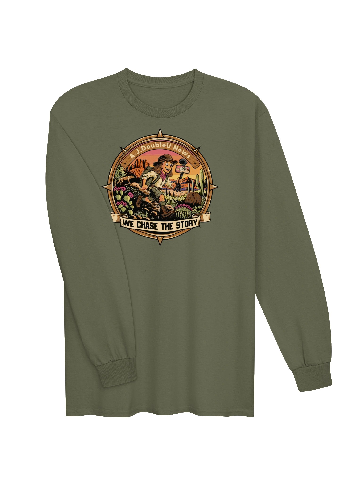 MILITARY GREEN - A.J. DoubleU News Desert Chase Logo Tee product image (3)