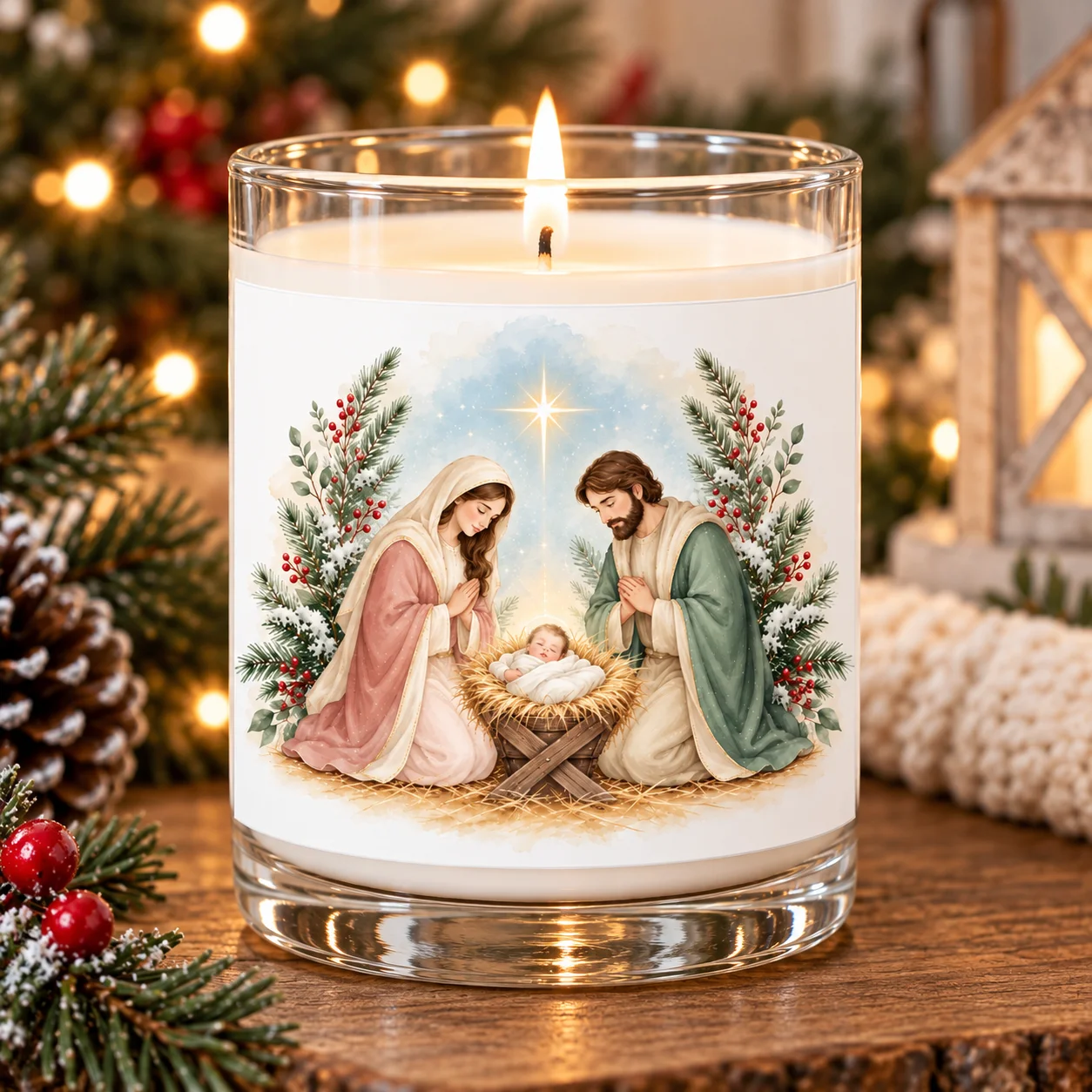 Nativity Christmas Candle | Christian Christmas Decor | Holy Family Soy Candle | Religious Gift product image (1)