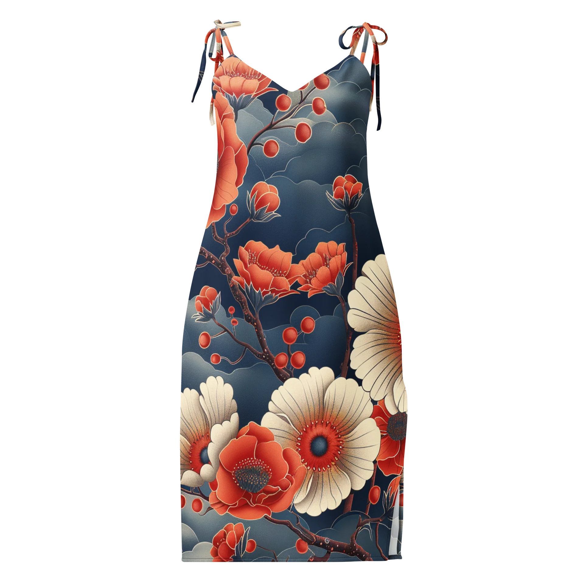 Japanese Chrysanthemum Midi Slip Dress | Vintage Kiku Chiffon Summer Dress product image (1)