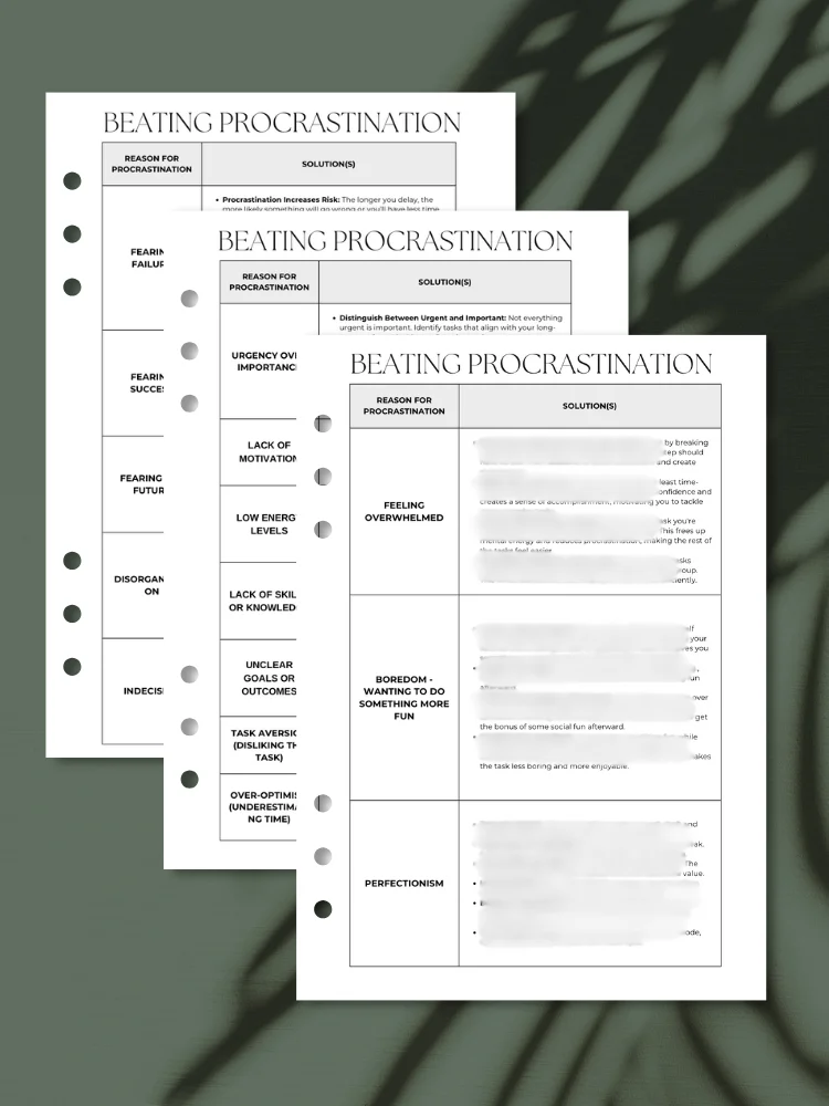 Solutions for Beating Procrastination | A5 Productivity Printable product image (1)