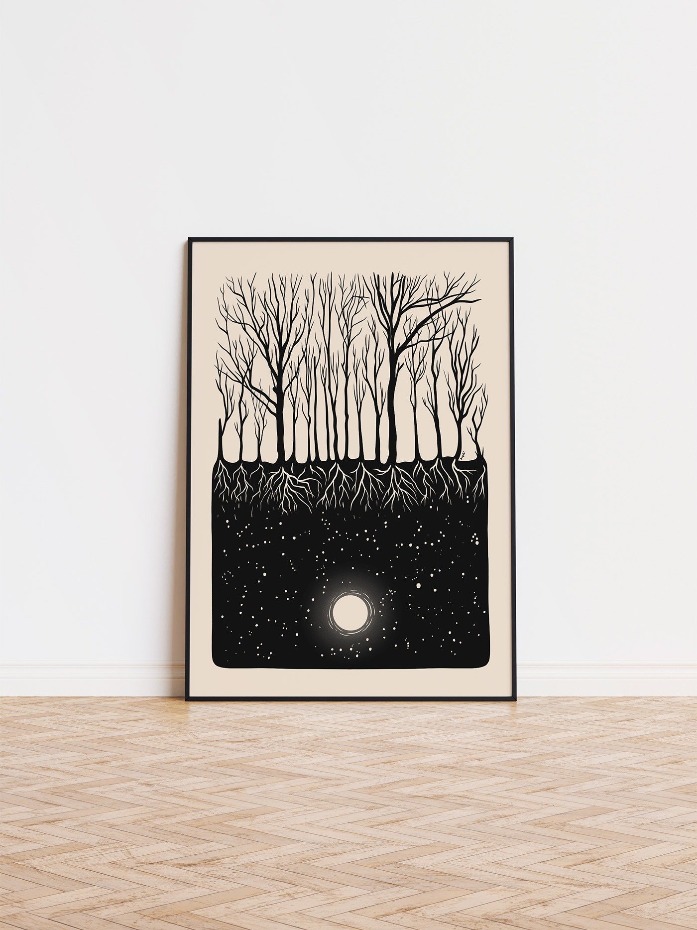 Forest Night Sky Print, Full Moon in the Woods Art product image (1)
