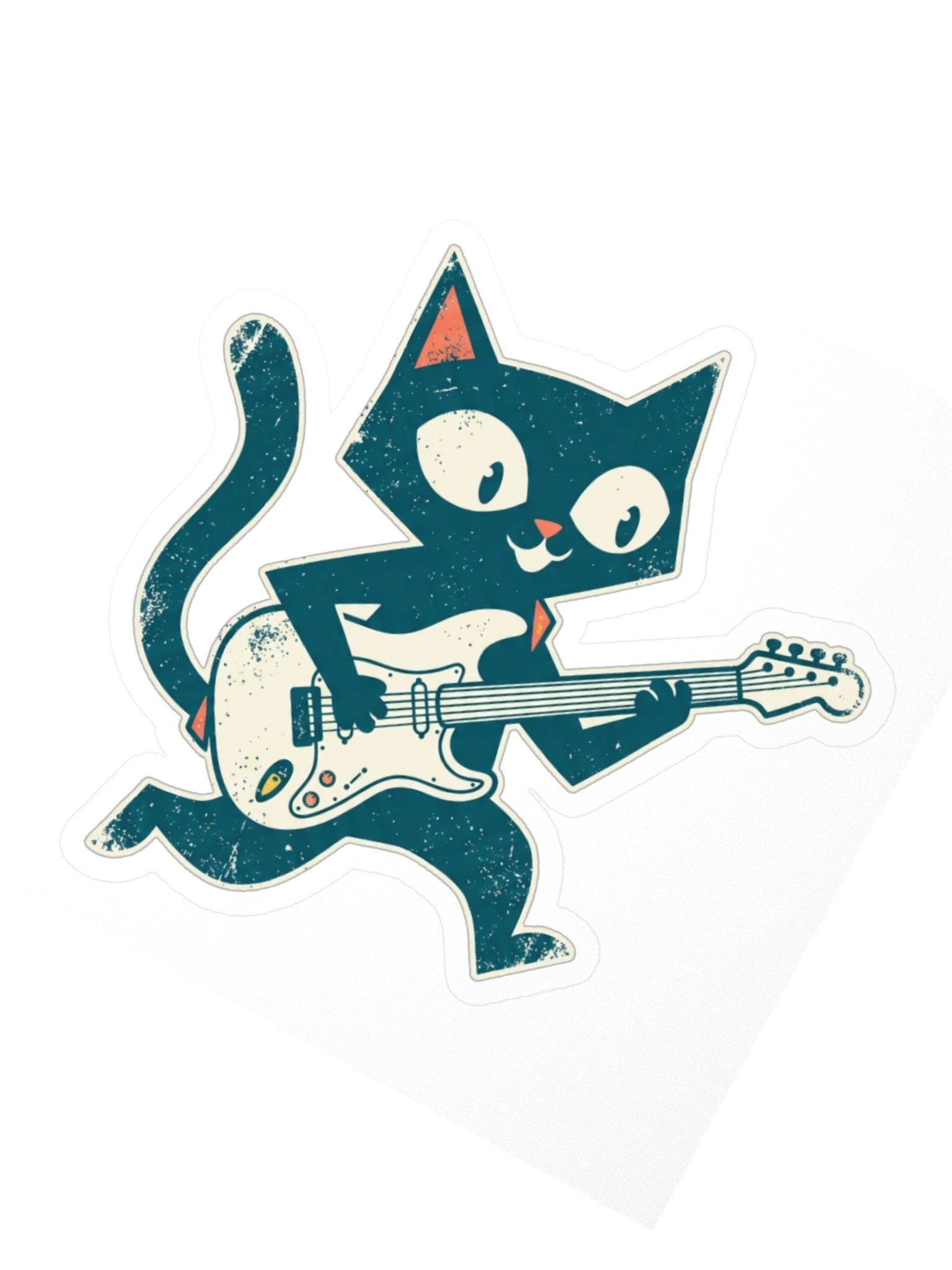 Retro Cat Playing Electric Guitar Sticker – Vintage Rock Cat Decal for Laptop, Guitar Case & Water Bottle product image (3)