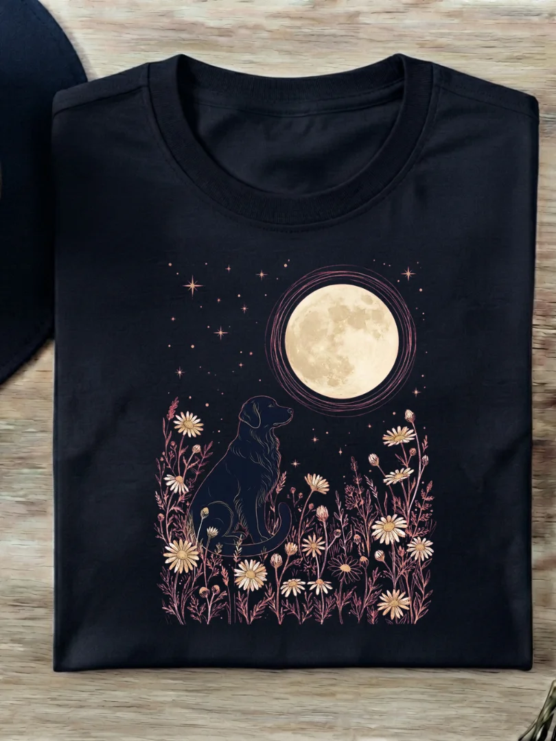 Moonlit Black Dog Floral Night Tee product image (1)