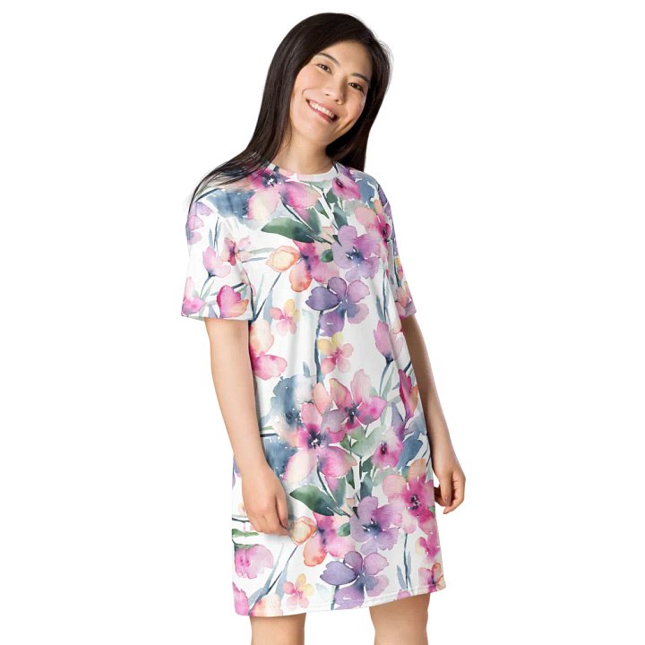 Watercolour Abstract Flowers Pattern T-shirt Dress product image (1)