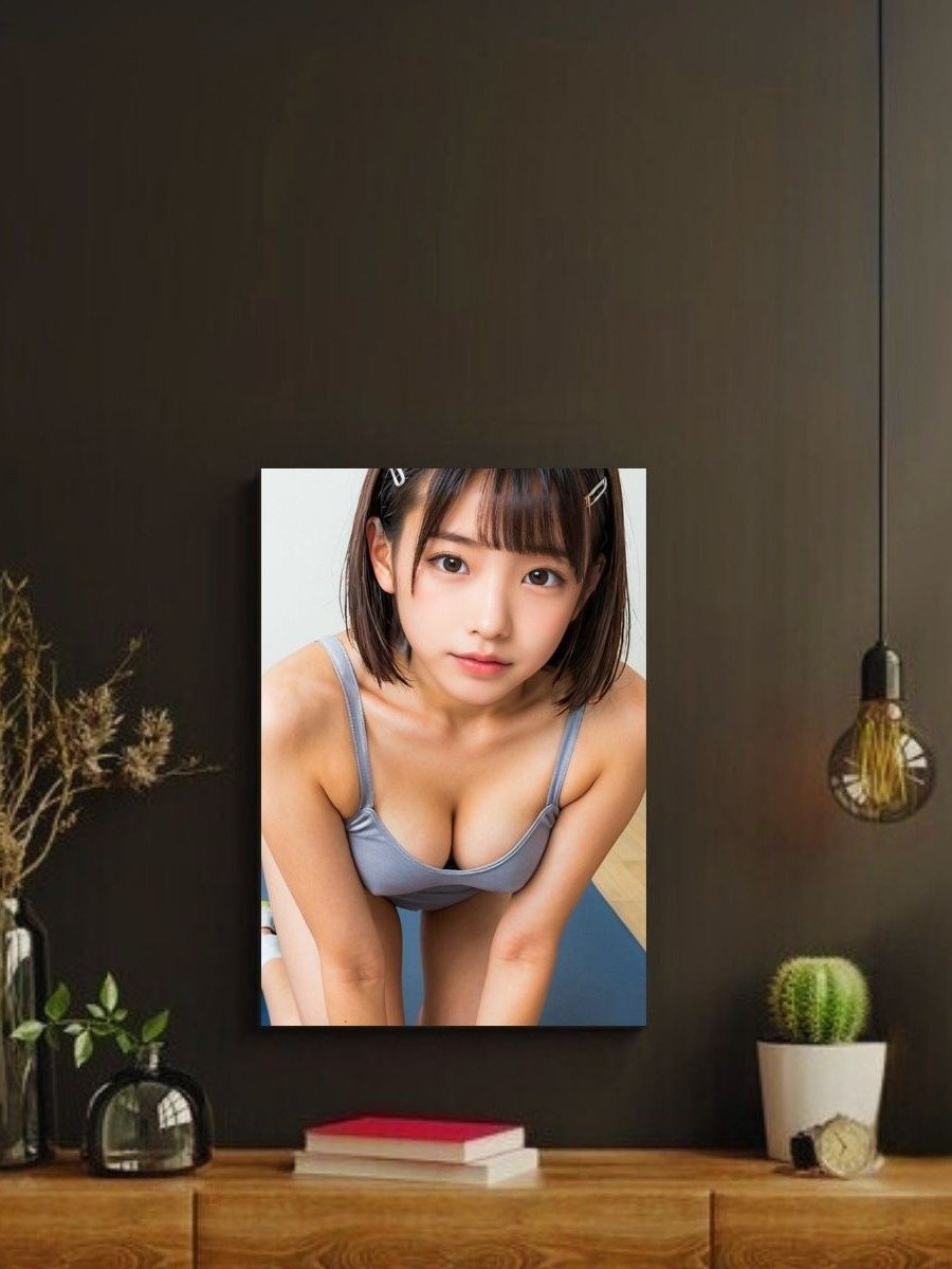 Kawaii Grey Swimsuit Girl 8x10 Metal Wall Art – Japanese Model Metal Poster product image (2)