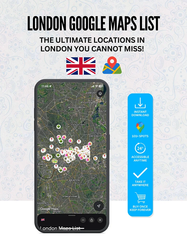 London: 100+ Best Locations (Instant Google Maps Digital List) product image (1)