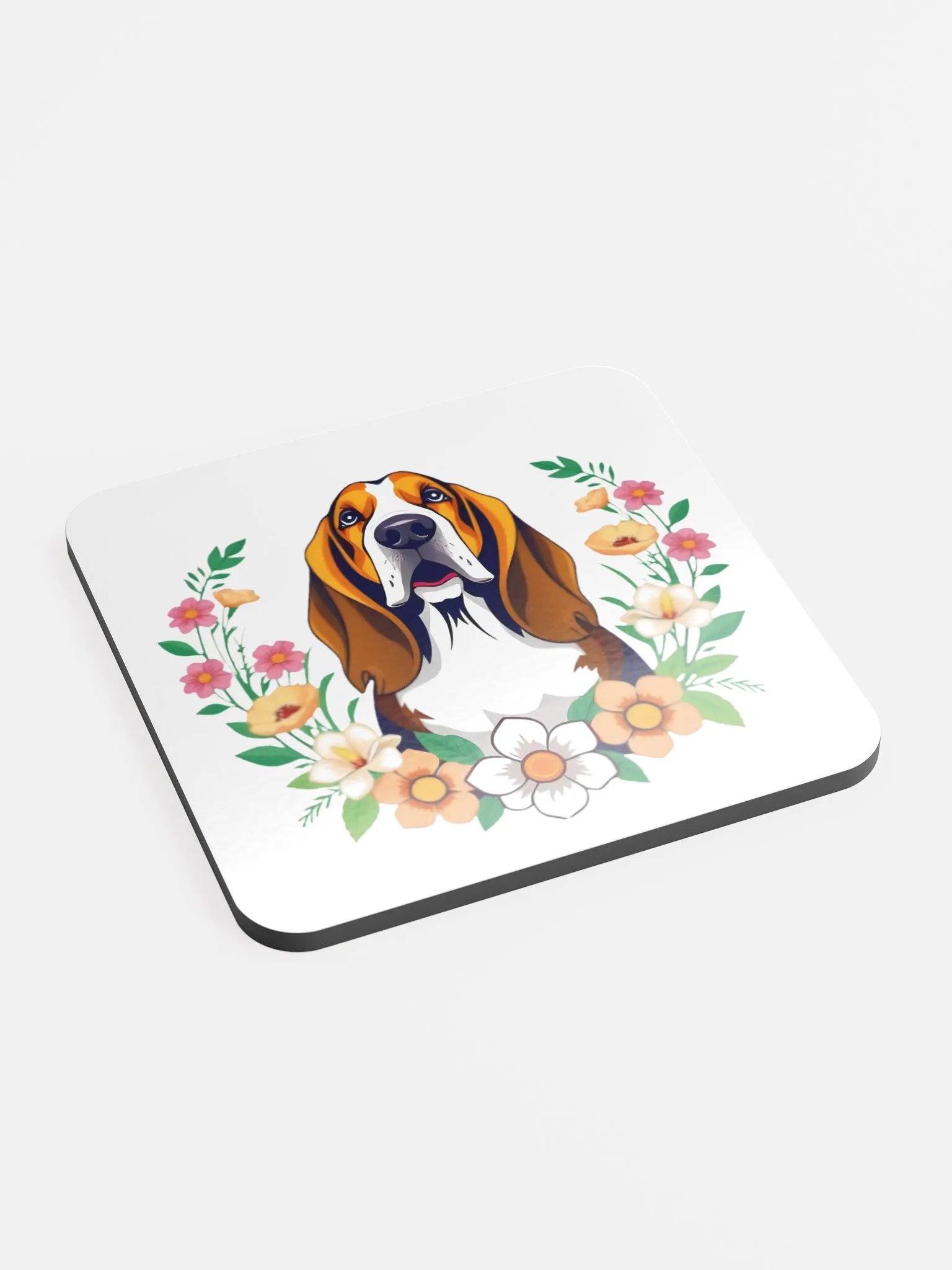 Floral Basset Hound Cork Coaster product image (1)