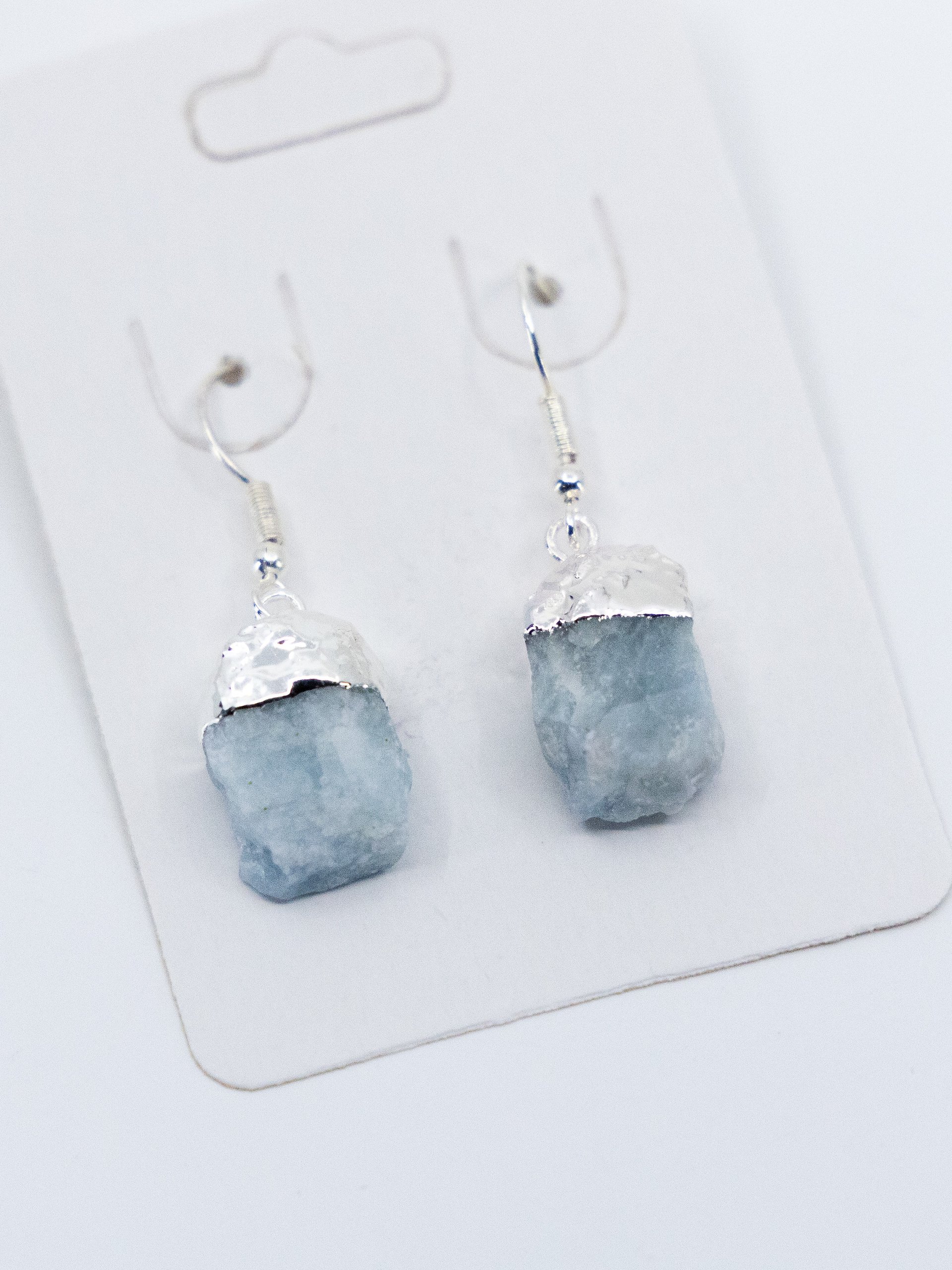 Raw Aquamarine Crystal Silver Earrings product image (1)