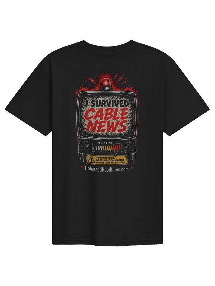 I Survived Cable News TV Panic-Meter Tee - Back Print with Pocket Logo product image (1)