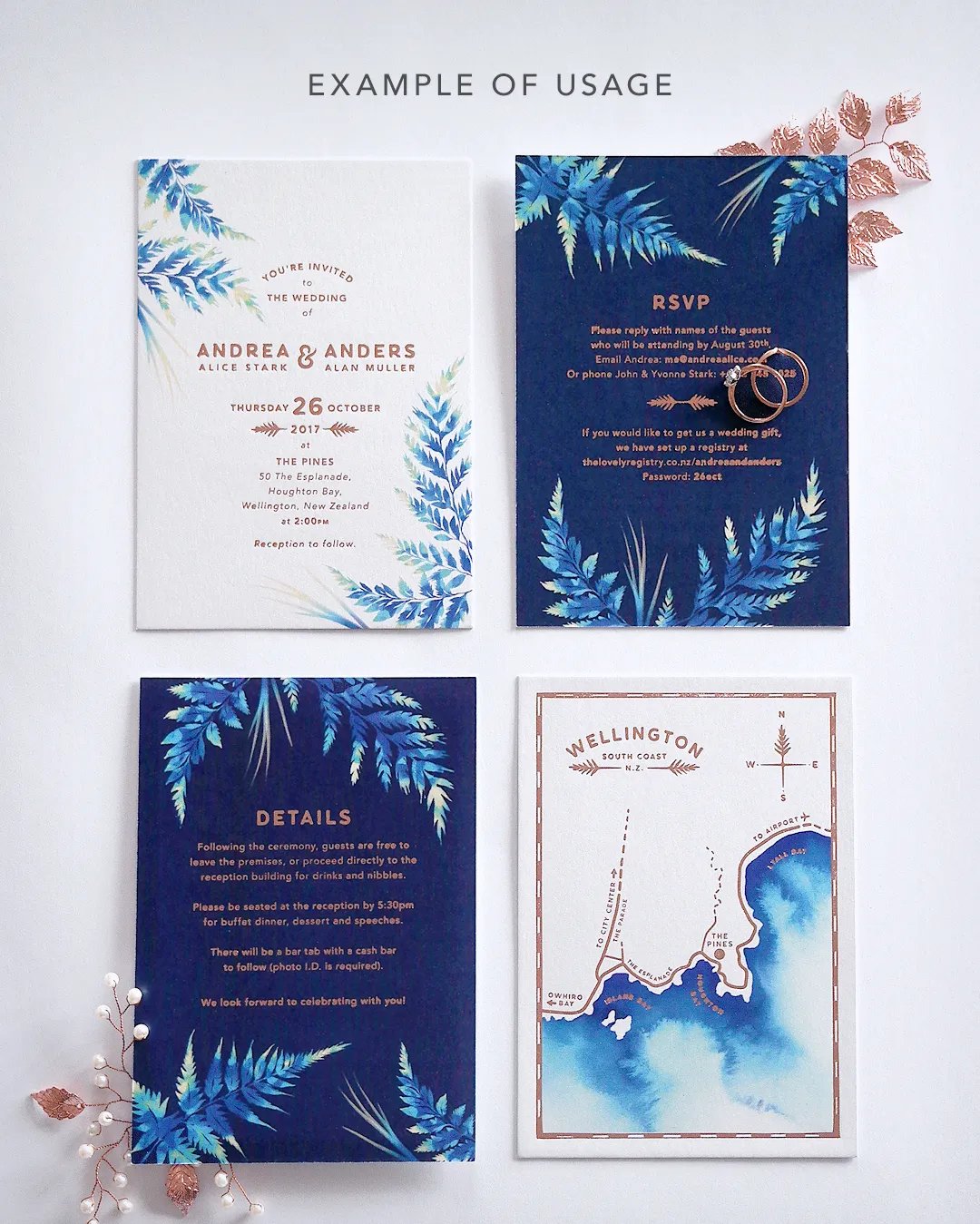 Watercolour Ferns Wedding Invitation Suite - Blue product image (2)