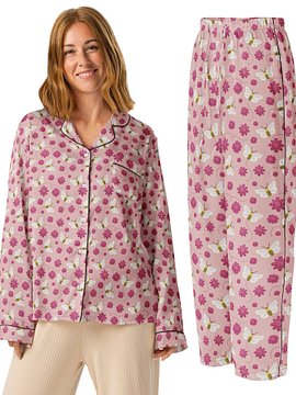 Little Pink Bees Ladies Long Sleeve Pajama Set