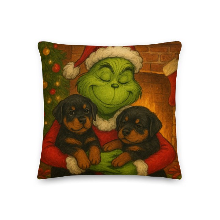 Grinch hugging two Rottweiler puppies Premium Pillow product image (3)