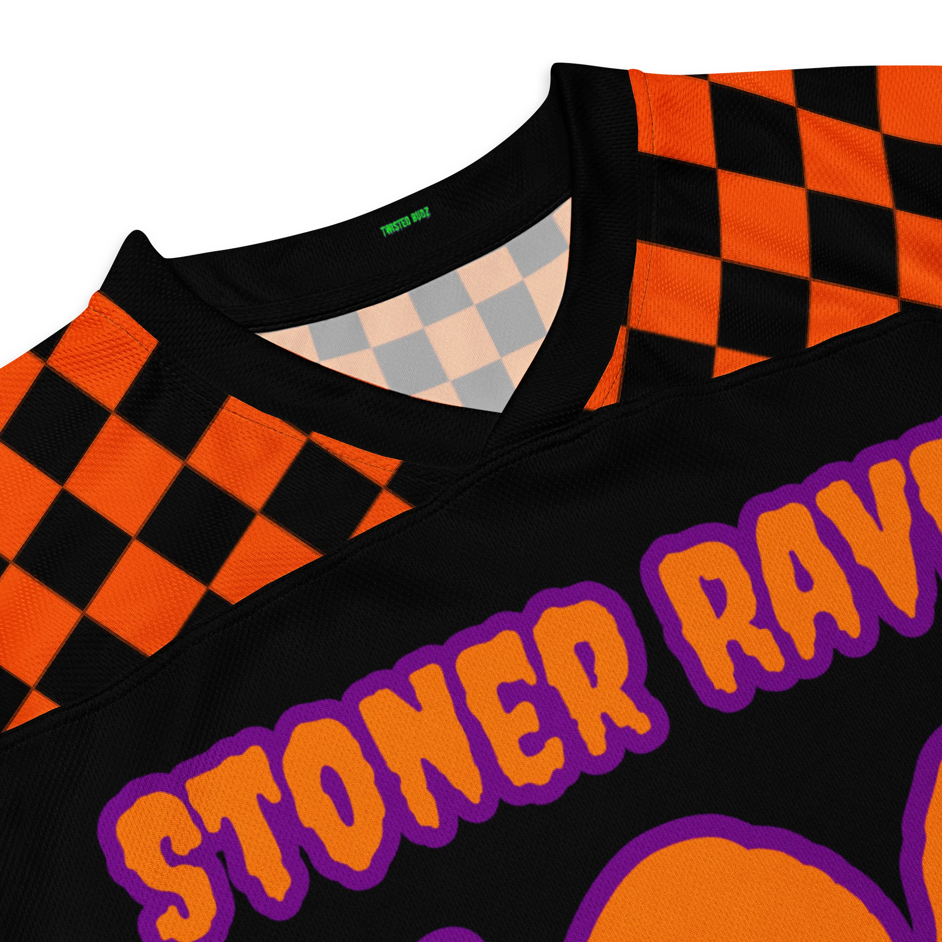 Stoner Raver 420 Hockey Jersey, Halloween Weed EDM Shirt, Fall Festival Cannabis Clothes, Orange Black Purple Goth Fashion, Alt Rave Wear product image (7)