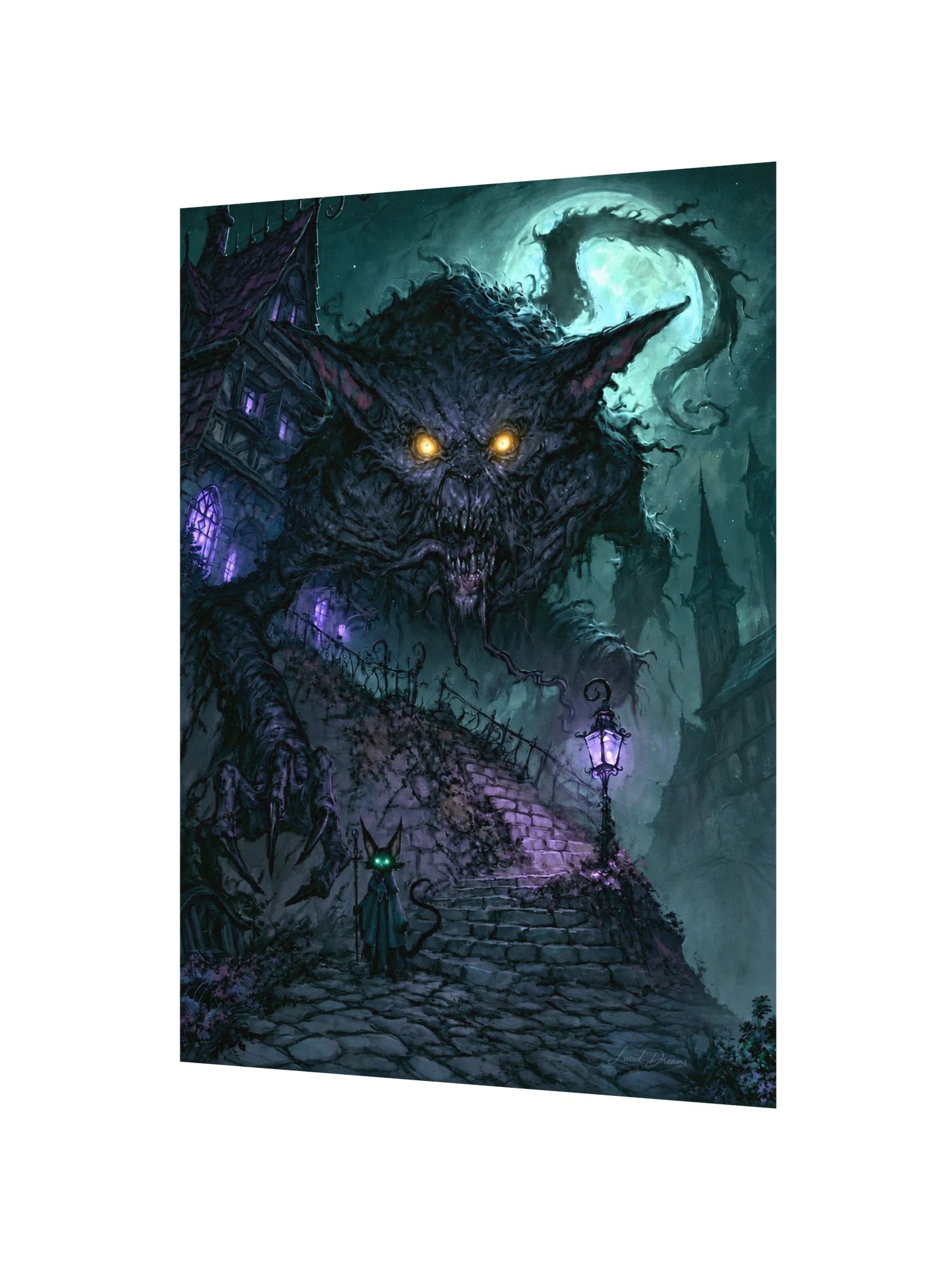 Moonlit Black Cat Art Print — The Cat at the Edge of Midnight product image (2)