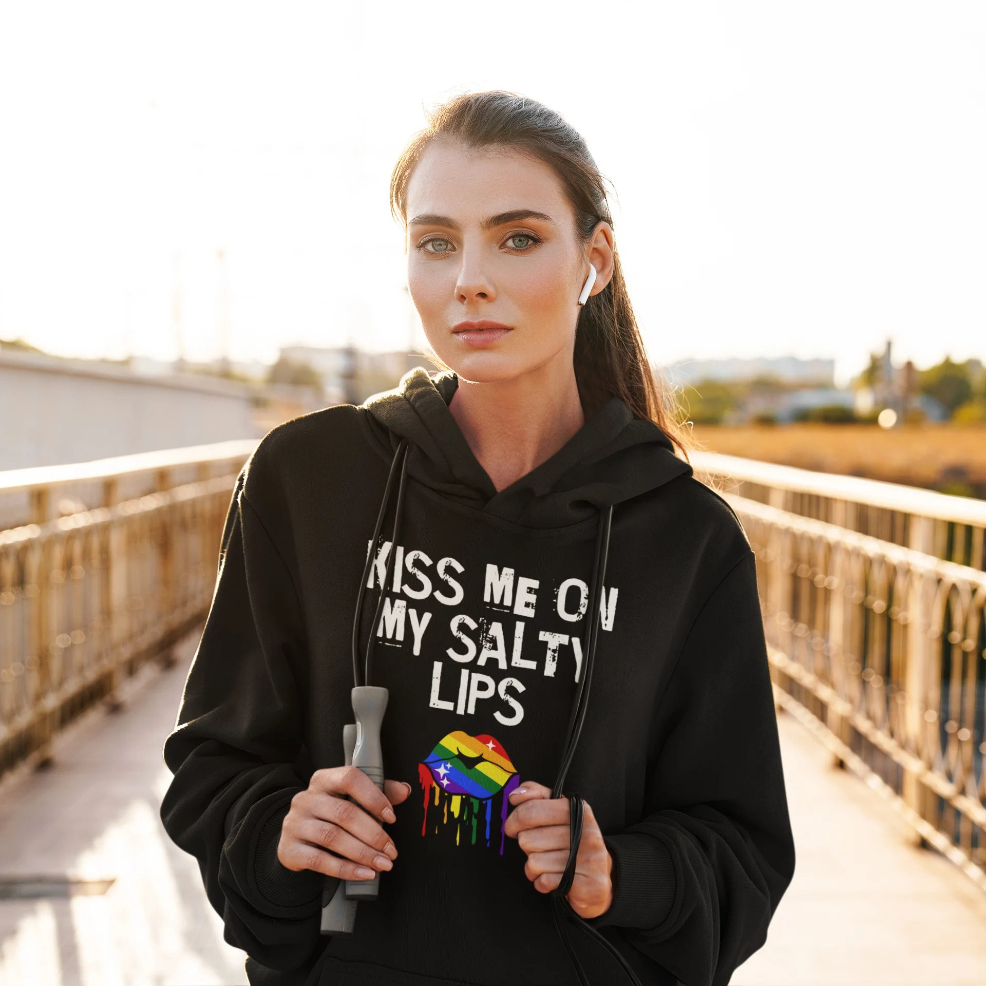 LGBTQ+ Hoodie Kiss Me On My Salty Lips Rainbow (Black) product image (5)