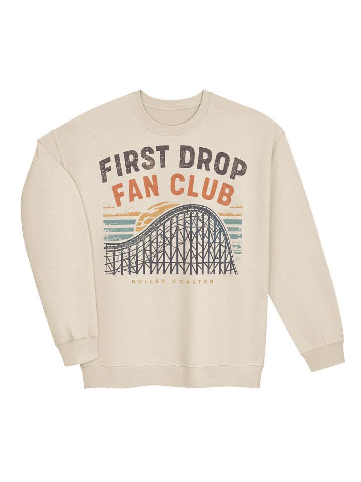 First Drop Fan Club – Retro Wooden Roller Coaster Sunset Sweatshirt product image (2)