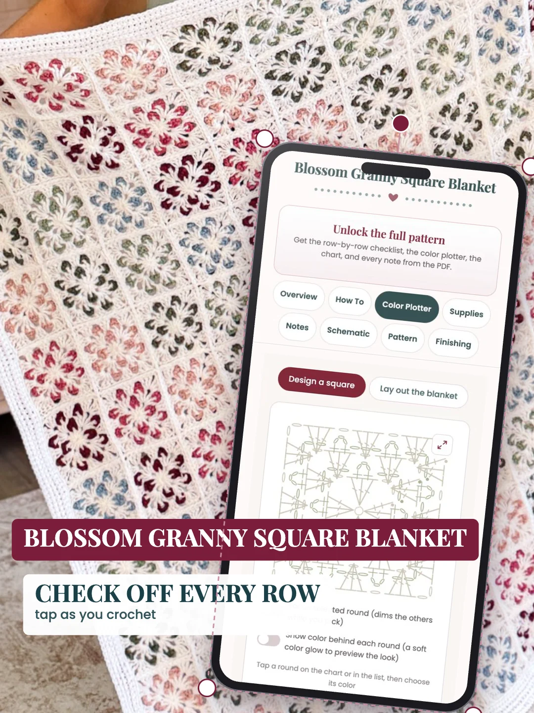 Crochet Granny Square Blanket Pattern | Blossom Flower Squares, 9 Sizes Lovey to Twin | PDF + Video + App product image (2)
