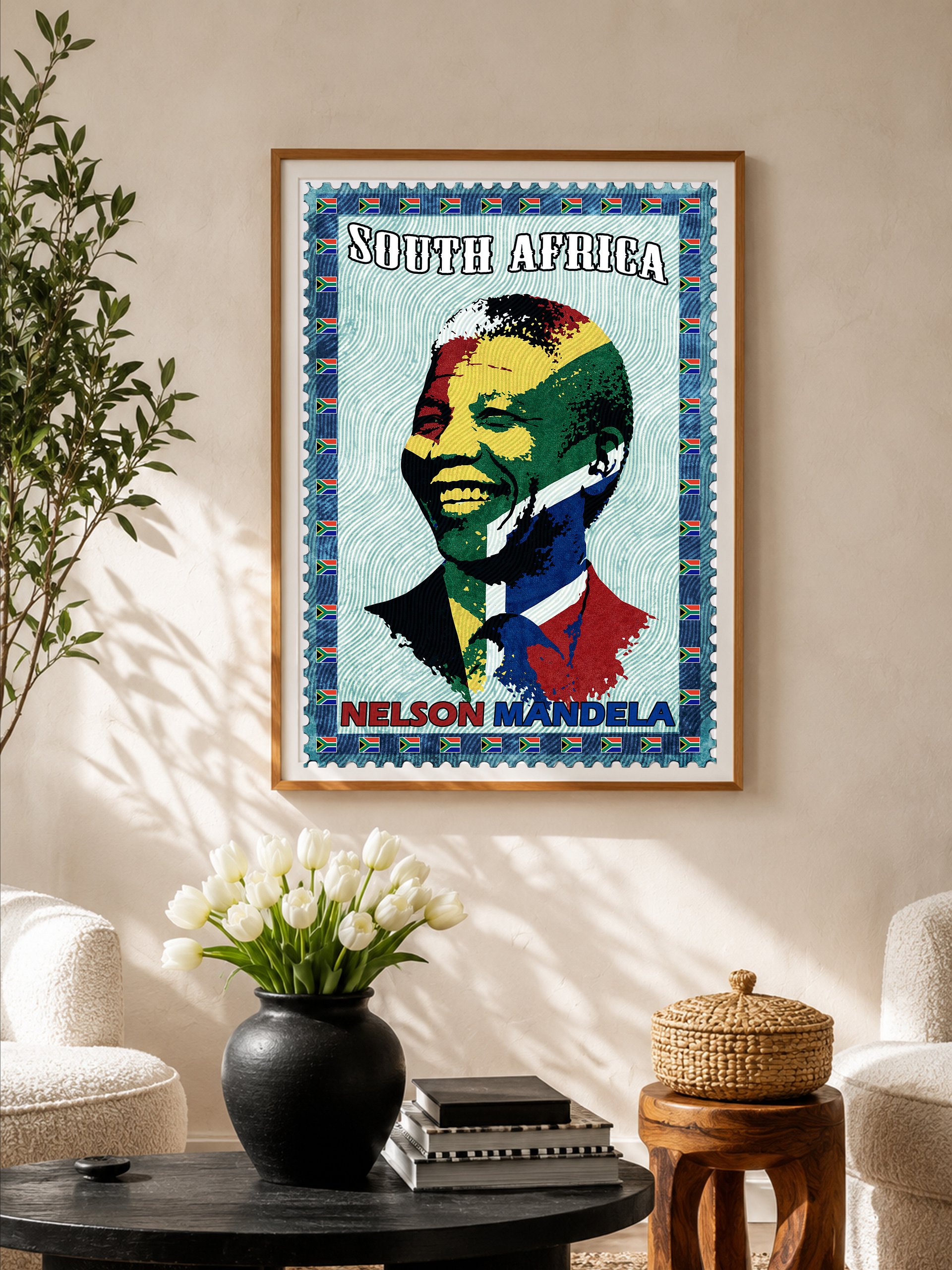 Nelson Mandela Vintage Postage Stamp Poster — South Africa Anti-Apartheid Icon Wall Art product image (1)