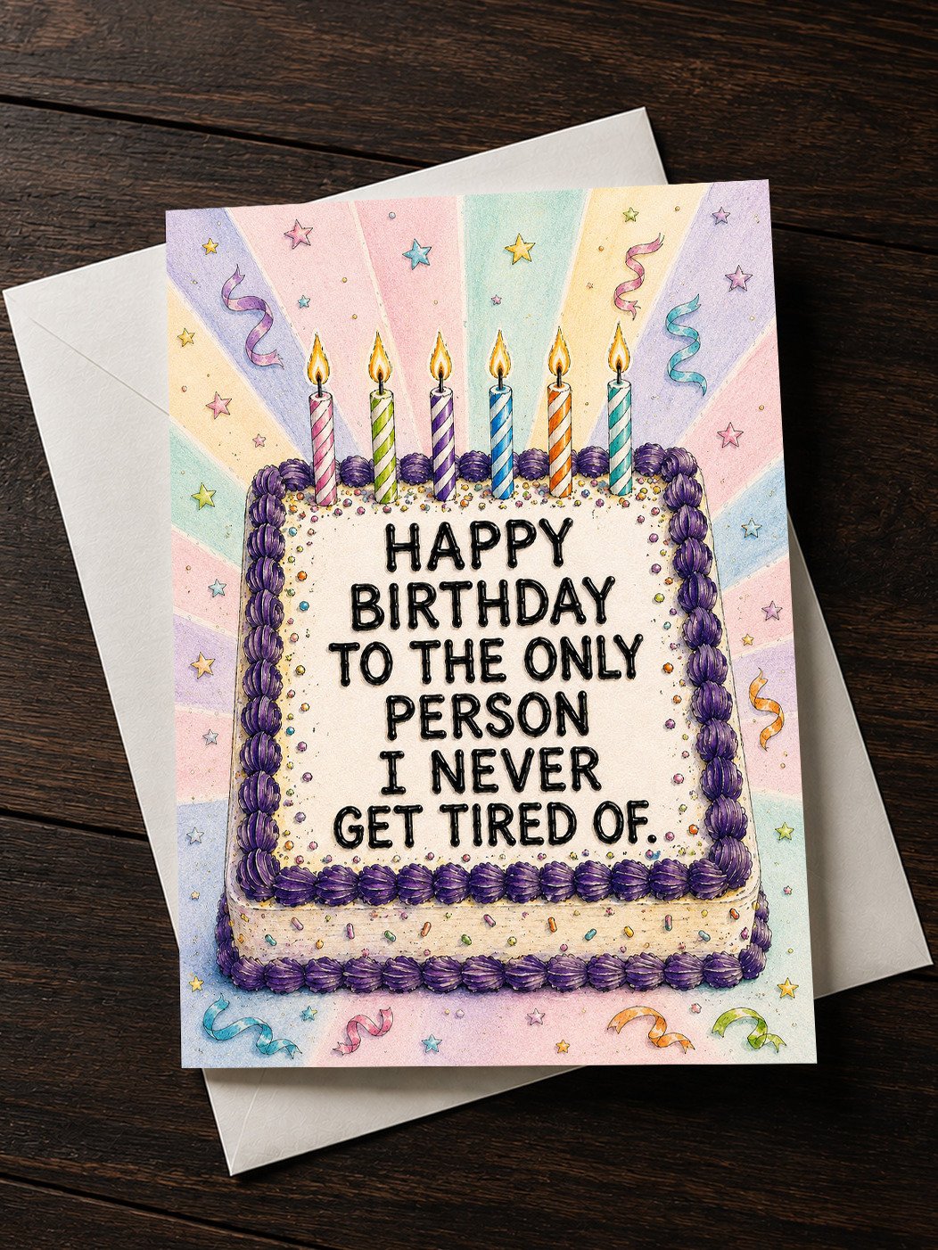 Funny HAPPY BIRTHDAY To The Only Person I Never Get Tired Of (5x7) Card For Him/Her Boyfriend/Girlfriend Husband/Wife Best Friend product image (1)