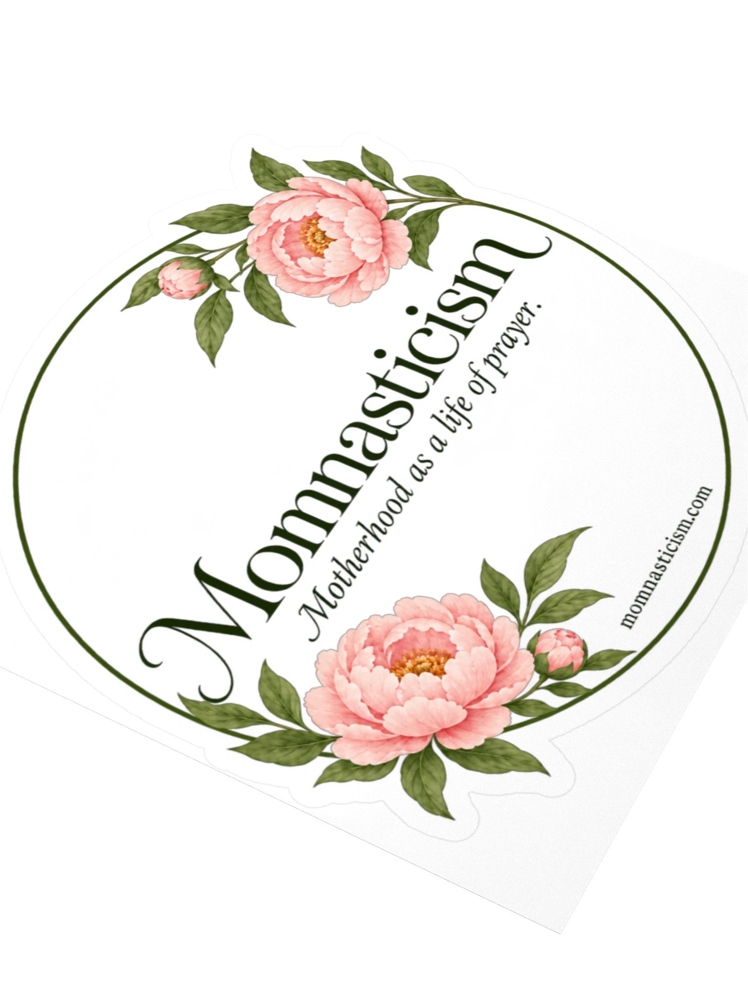 Momnasticism Seal with Peonies | Sticker – Orthodox Motherhood Inspirational Vinyl Sticker product image (3)