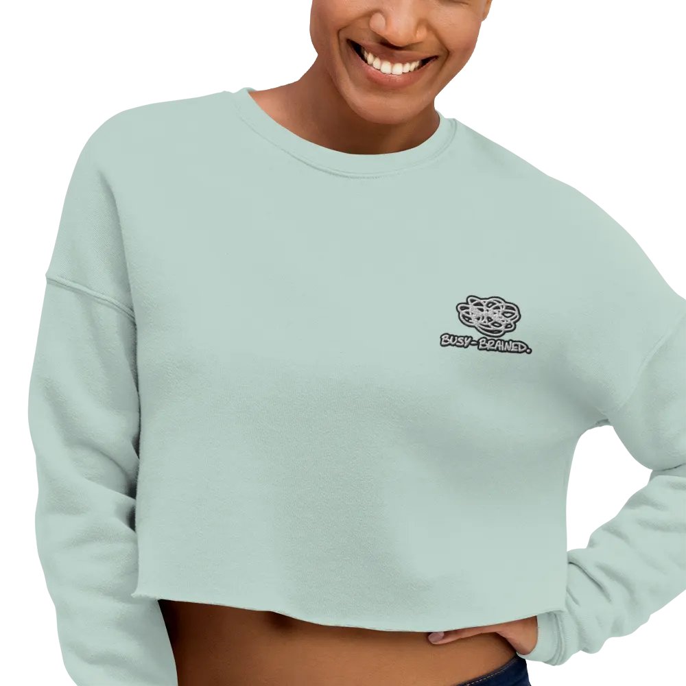 BUSY BRAINED (B&W lined design) embroidered fleece crop crew product image (53)