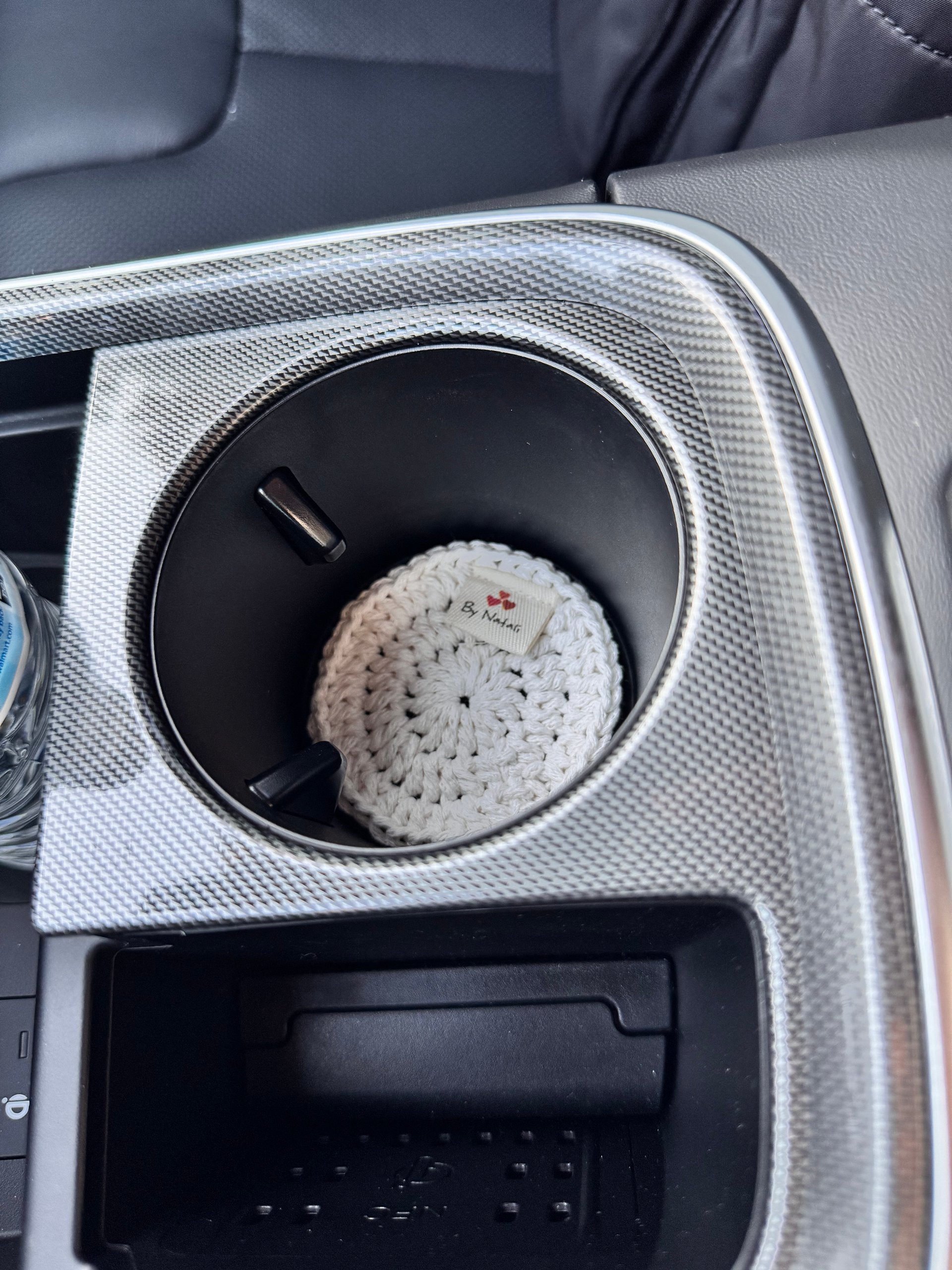Car Cup Holder Coaster handmade crochet - set of 02 - Natural color product image (2)