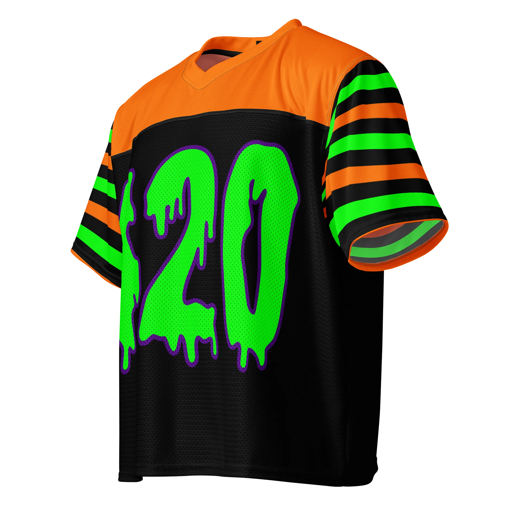 Halloween Weed Rave Jersey, Boxy 420 Football Shirt, Stoner EDM Wear, Music Festival Cannabis Clothes, Black Orange Neon Green Techno Top product image (2)