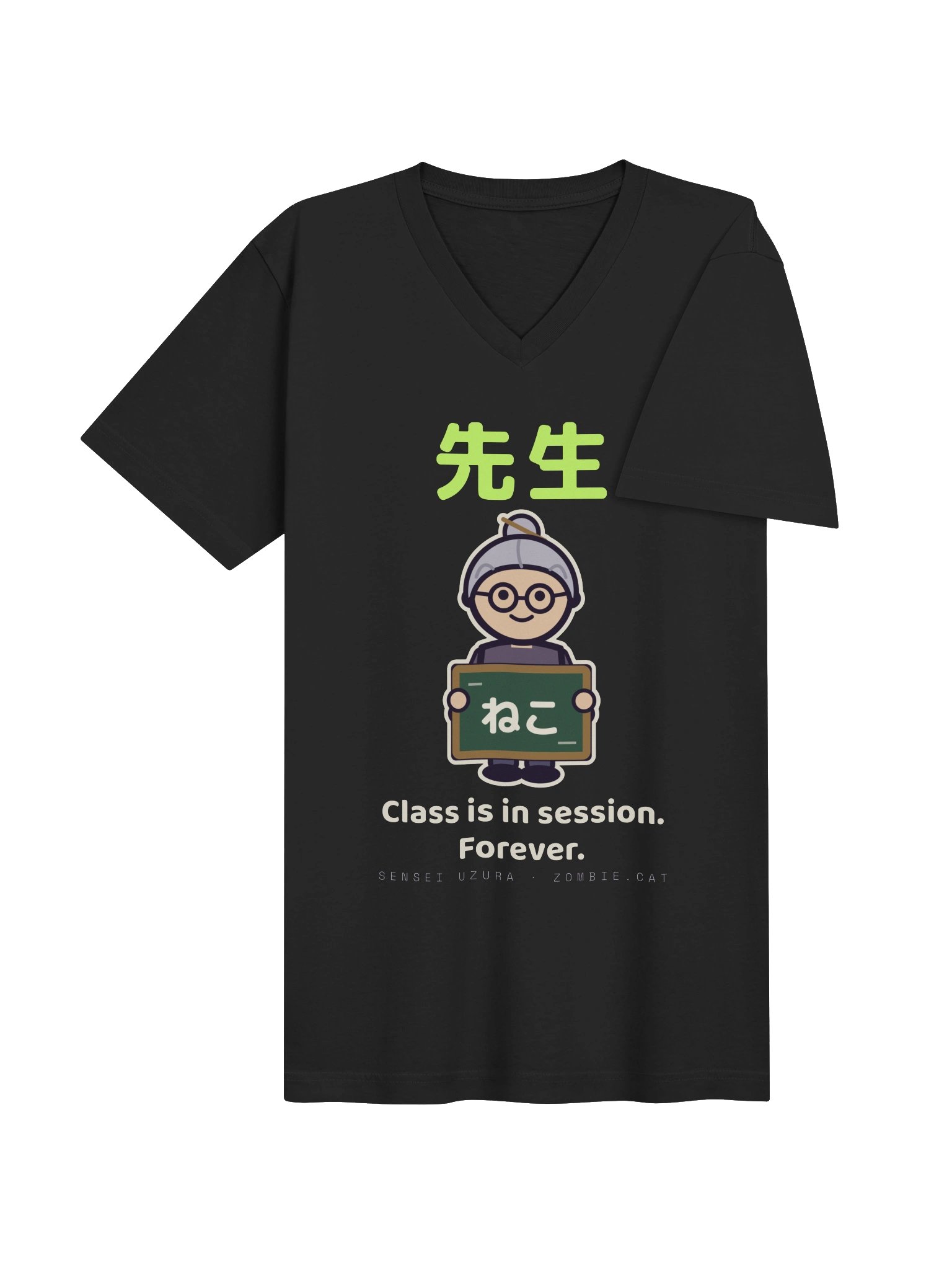 Sensei Uzura Zombie Cat Japanese Teacher V-Neck T-Shirt product image (4)