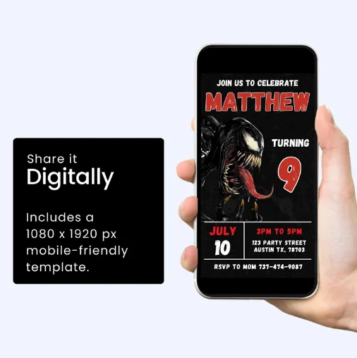 Venom 3 Birthday Invitation | Superhero Theme | Editable Canva Template | Instant Download | Venom Party Invite | DIY Superhero Birthday product image (2)