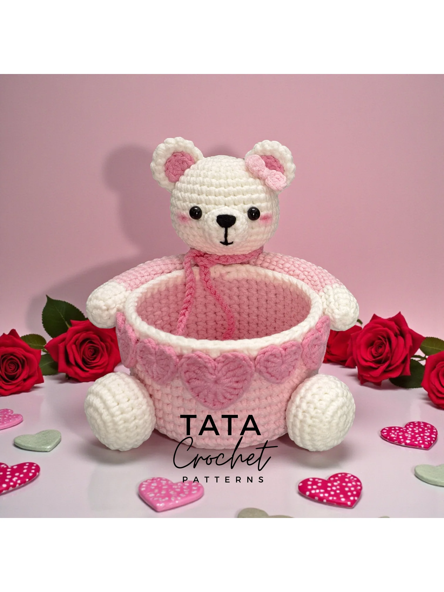 PDF Pattern -♡- Crochet Bear Basket Decorated with Hearts product image (2)