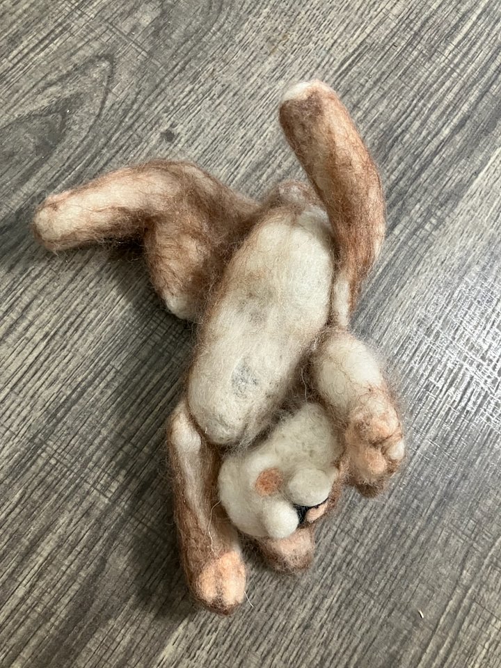 Hand-Felted Sleeping Baby Bunny - Relaxed "Trusting" Pose - One-of-a-Kind Solid Wool Rabbit Sculpture Product product image (2)