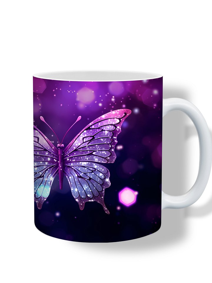 Glittery Butterfly 11oz Coffee Mug – Elegant Purple Butterfly Design Ceramic Cup – Perfect for Coffee, Tea, and Butterfly Lovers product image (1)