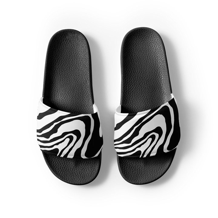 B/W Monochrome Printed Waves Women's Slides product image (1)
